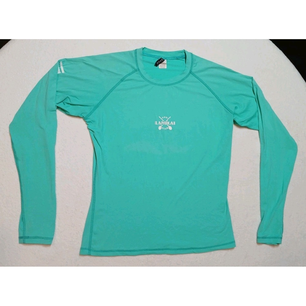 Oiwi Lanikai Canoe Club Hawaii Rash Guard Shirt Womens XL Aqua Made in USA UPF